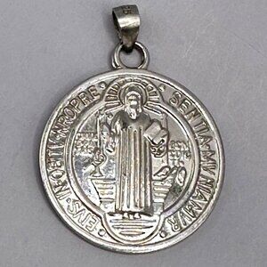 Saint Benedict Medal Pendant Religious Catholic Medal Sterling Silver 6.46g
